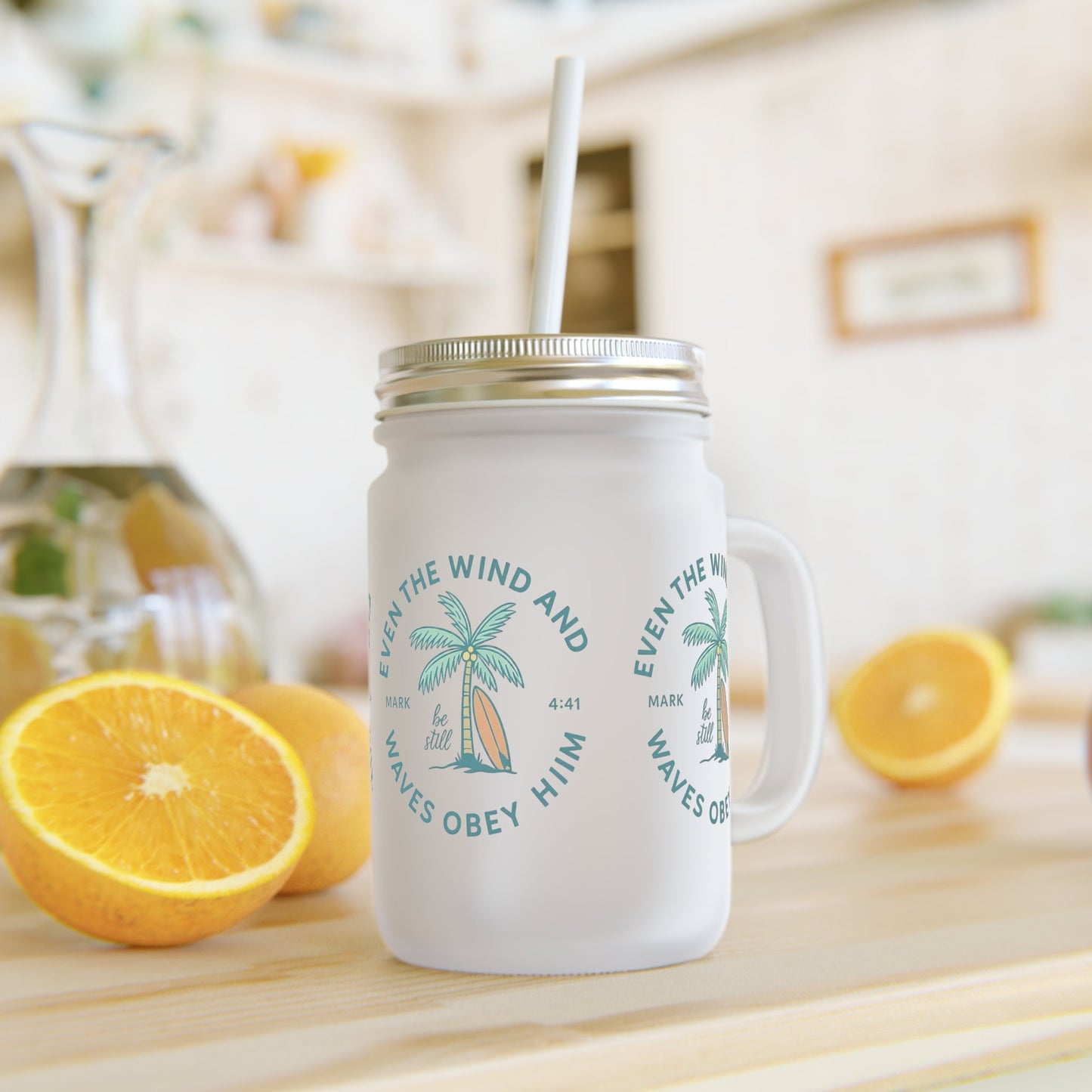 Mason Jar Mug - Even the Wind and Waves Obey Him Printify