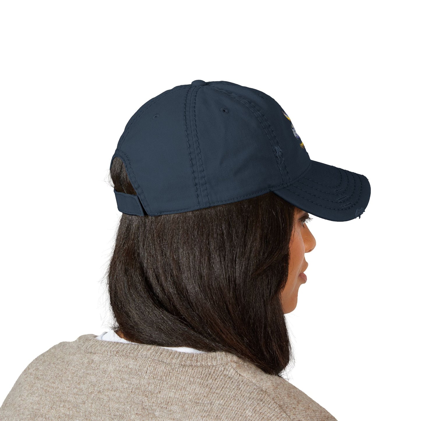Distressed Embroidered Whale Tail Dad Hat — Coastal Casual Baseball Cap Printify