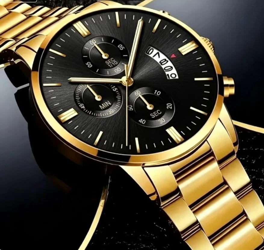 Luxury Stainless Steel Men Calendar Quartz Watch Business Dress Wristwatch Reloj Hombre Daily Formal Watch
