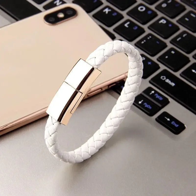 Stylish Braided Leather Bracelets with Built-in USB Charger for Phones - Oceanfront Products