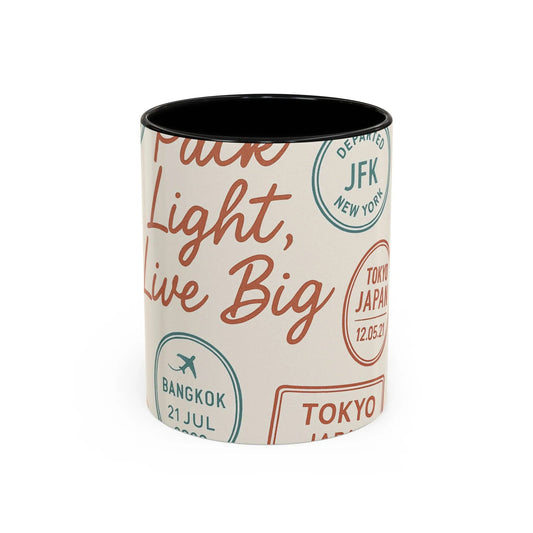Pack Light, Live Big – Wanderlust Mug with Passport Stamp Collection