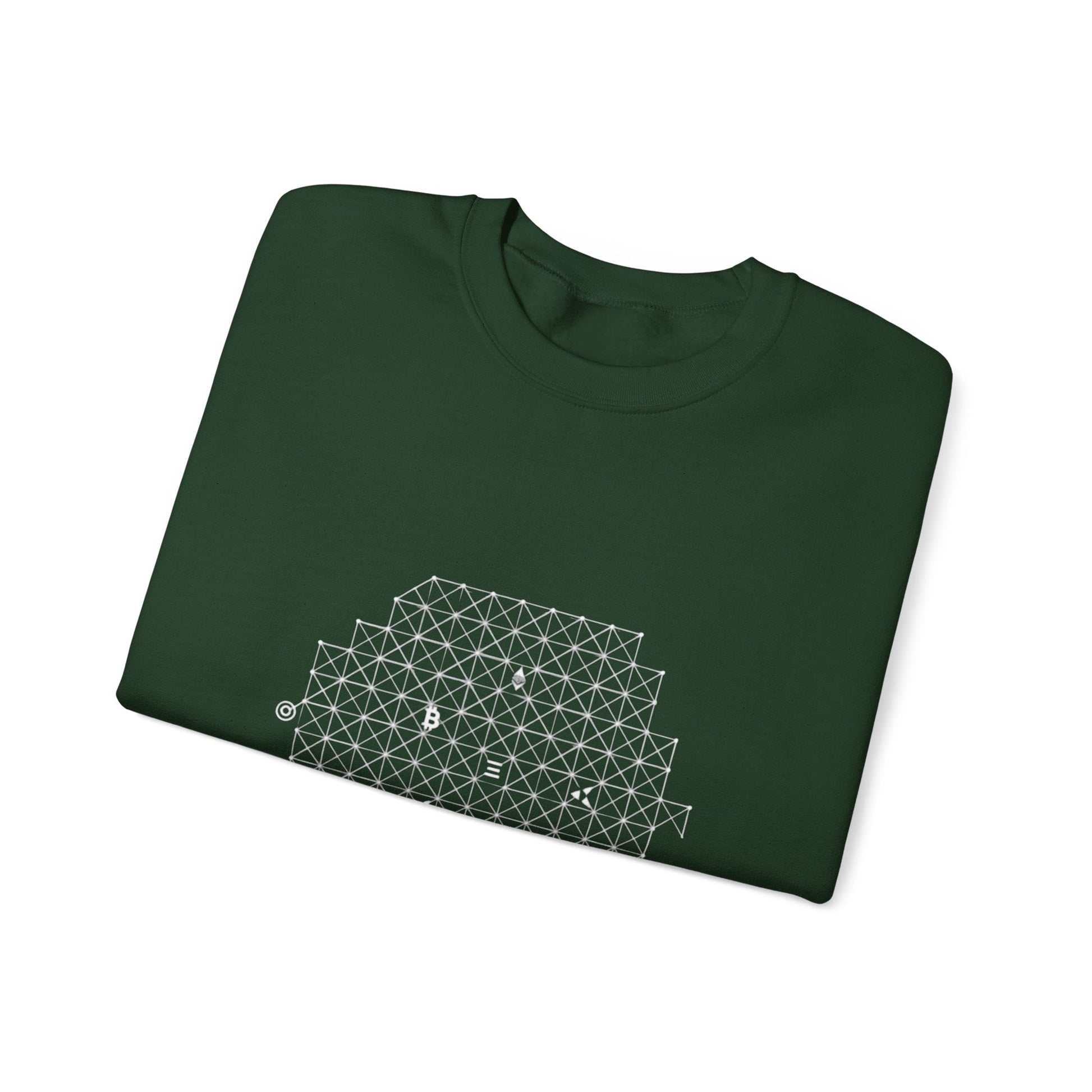 The Ledger Crewneck Sweatshirt — Geometric Crypto Grid Design Printify