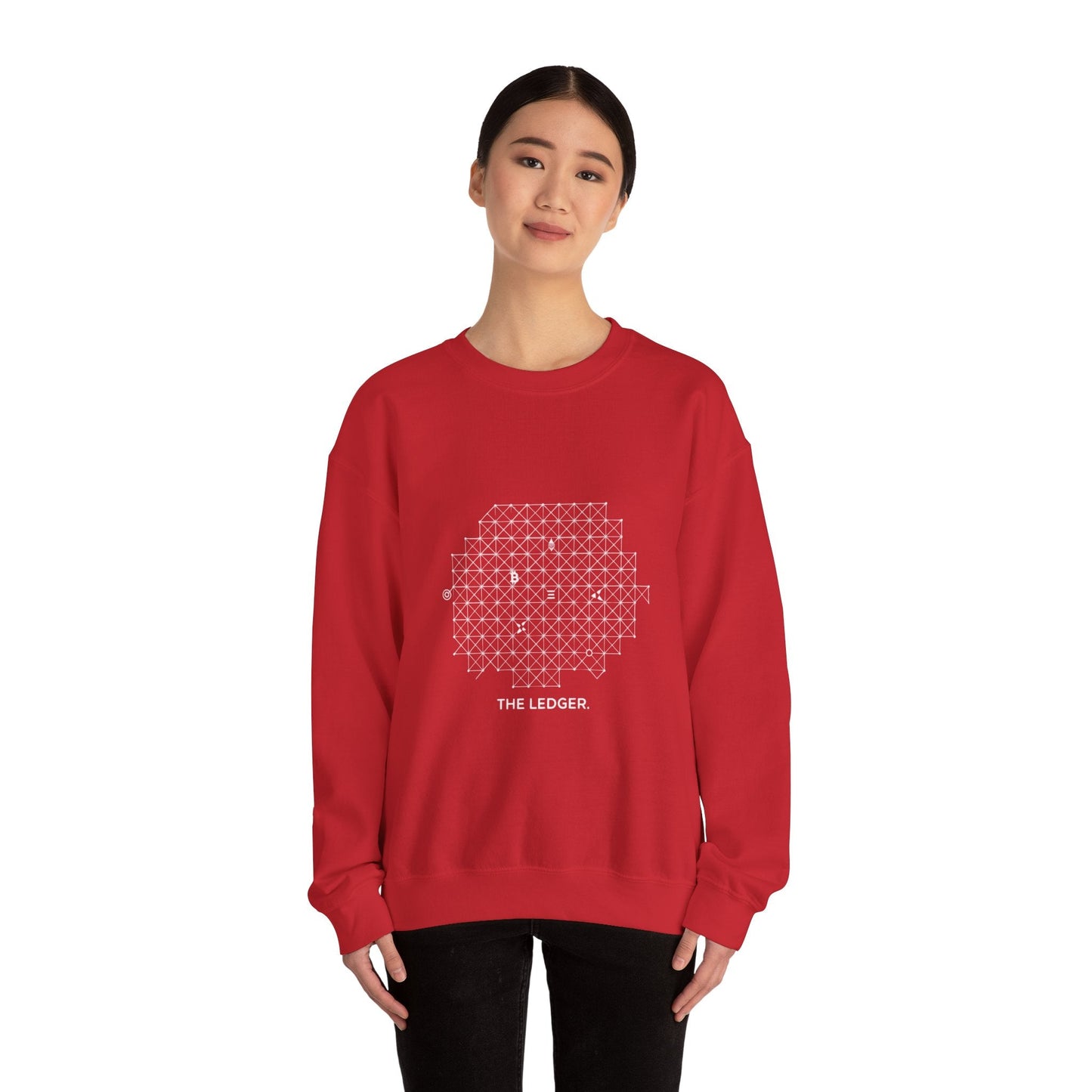 The Ledger Crewneck Sweatshirt — Geometric Crypto Grid Design Printify