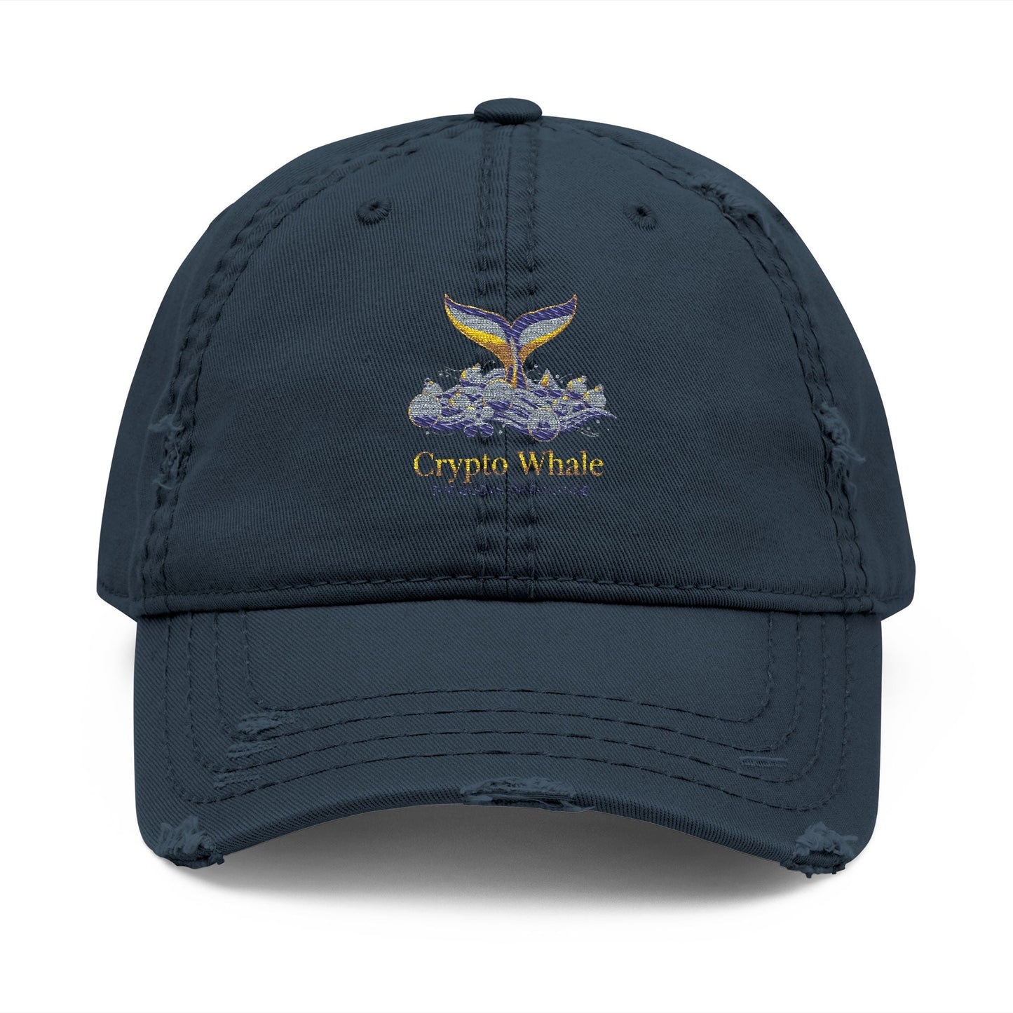 Distressed Embroidered Whale Tail Dad Hat — Coastal Casual Baseball Cap Printify