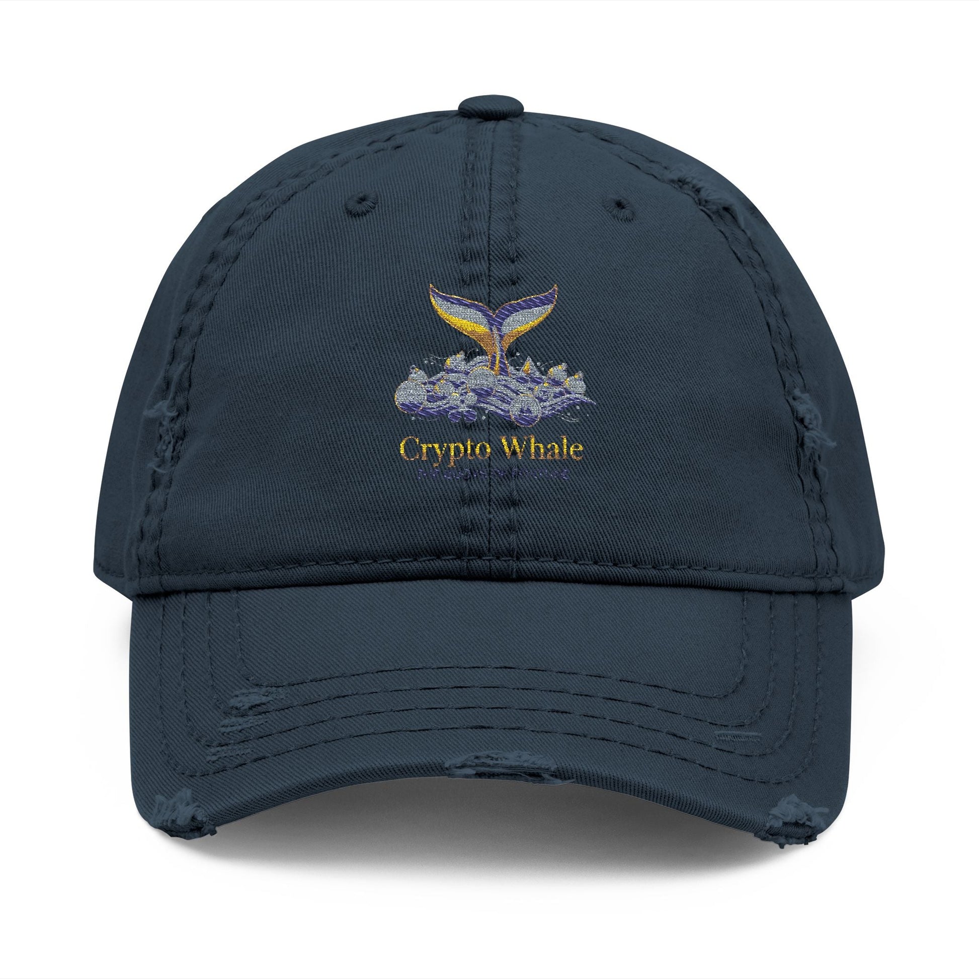 Distressed Embroidered Whale Tail Dad Hat — Coastal Casual Baseball Cap Printify