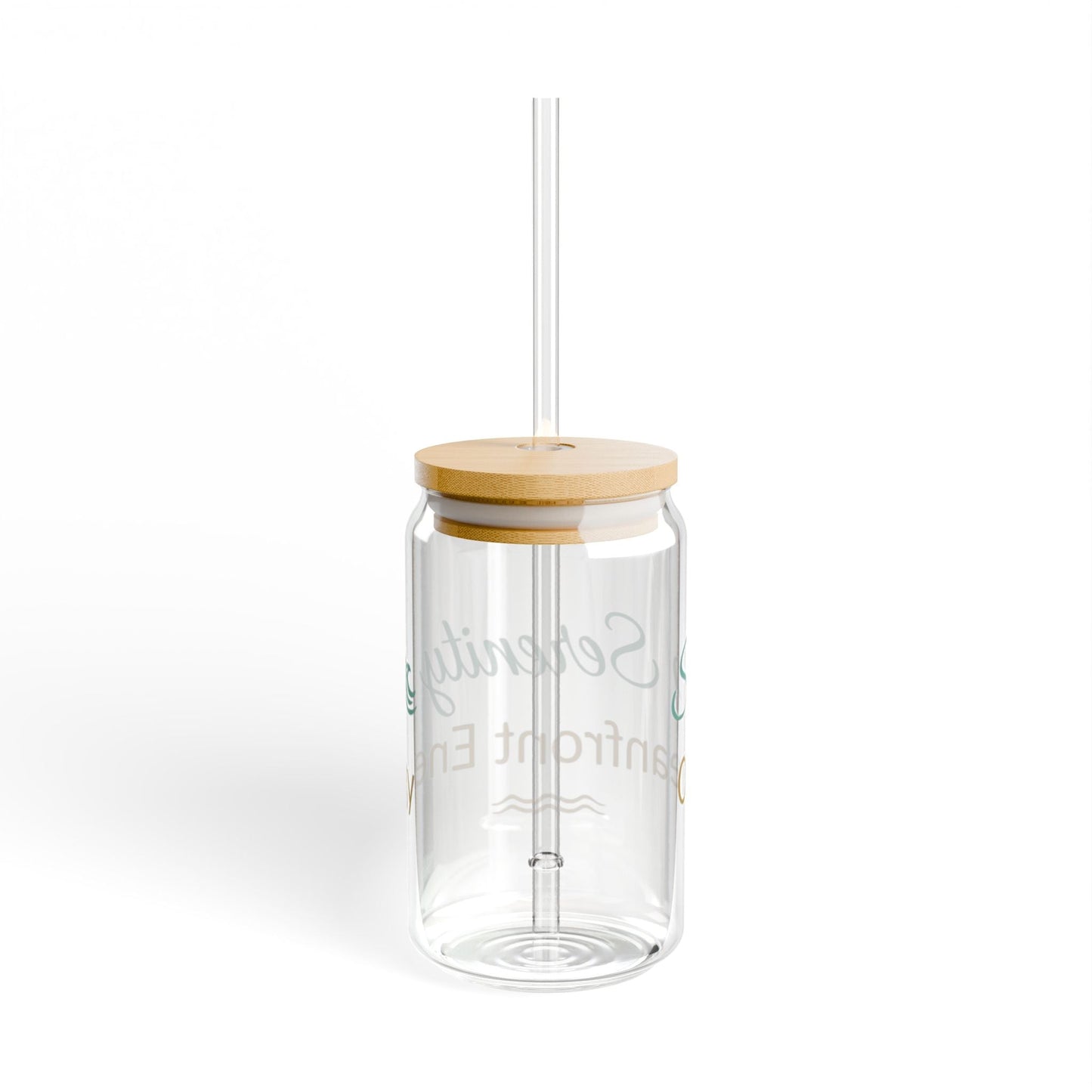Oceanfront “Sip Serenity” Frosted Glass Cup | Luxury Coastal Glass with Bamboo Lid & Straw Printify