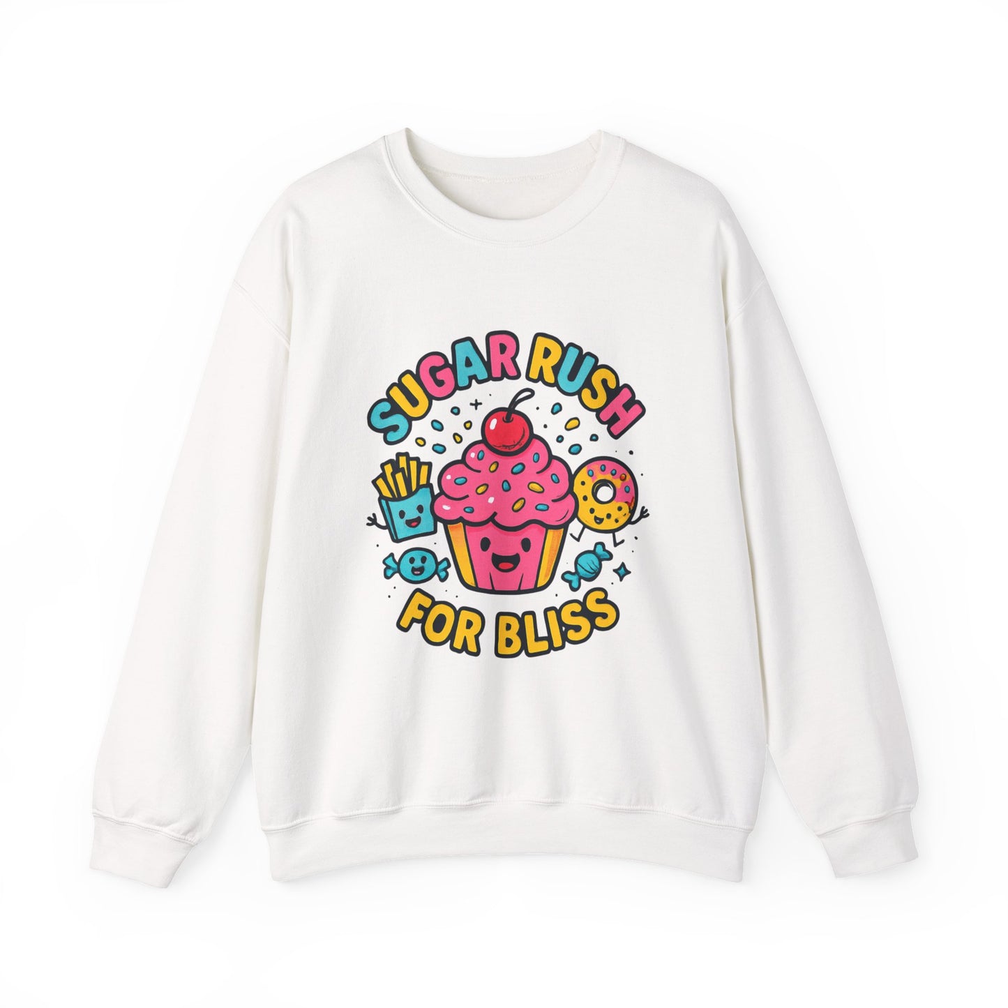 Crewneck Sweatshirt with Sugar Rush Snacks and Cakes Design - Oceanfront Products