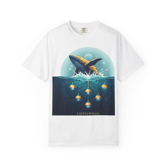 Crypto Whale T-Shirt — Ocean Whale & Gold Crypto Icons Graphic Tee Printify