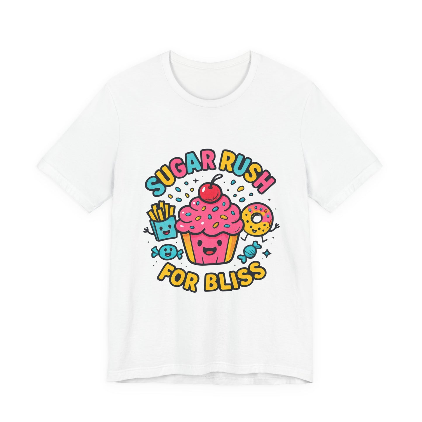 Sugar Rush for Bliss – Cartoon Snack Party Tee | Colorful Cupcake Design | Whimsical Foodie Shirt | Kawaii Vaporwave Candy Aesthetic - Oceanfront Products