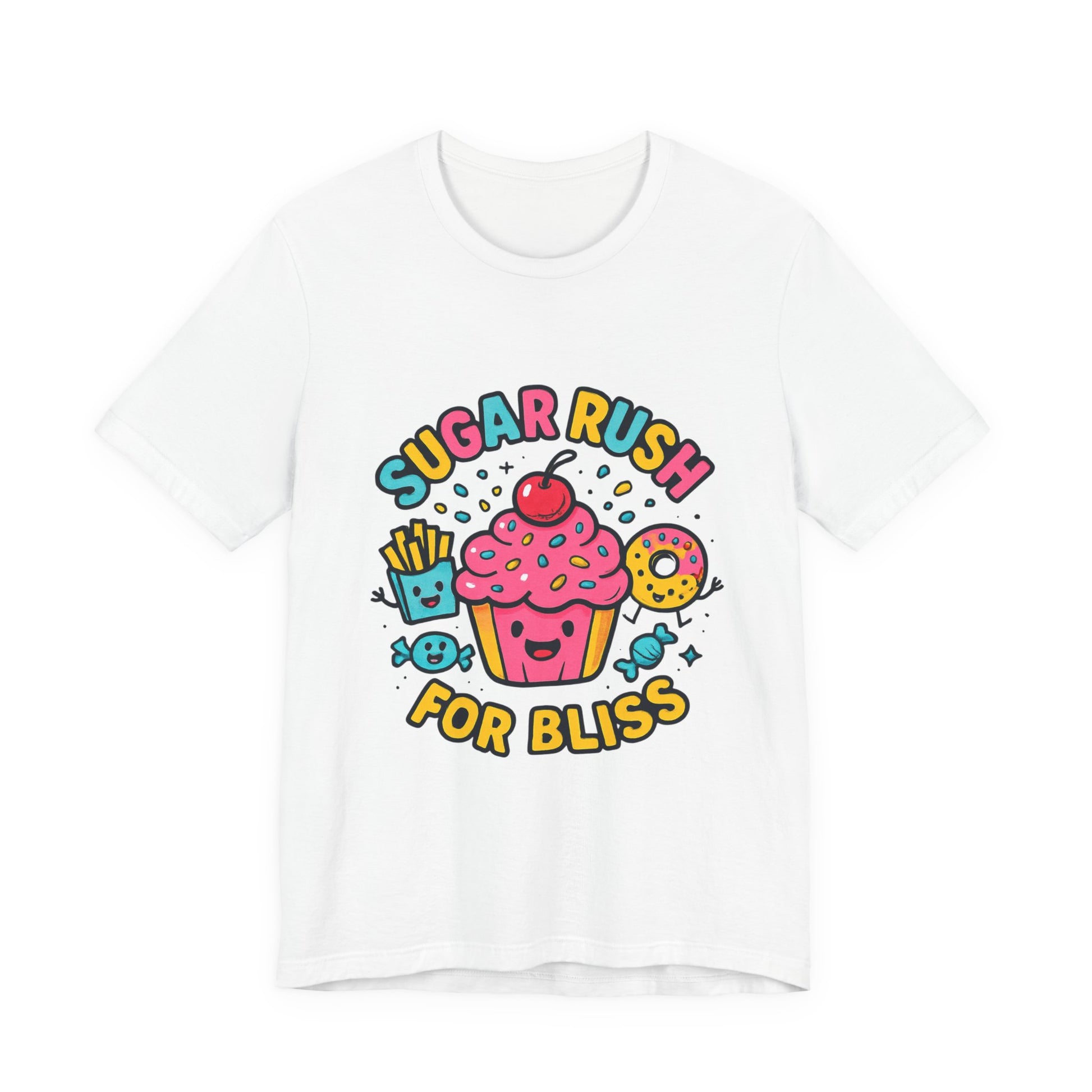 Sugar Rush for Bliss – Cartoon Snack Party Tee | Colorful Cupcake Design | Whimsical Foodie Shirt | Kawaii Vaporwave Candy Aesthetic - Oceanfront Products