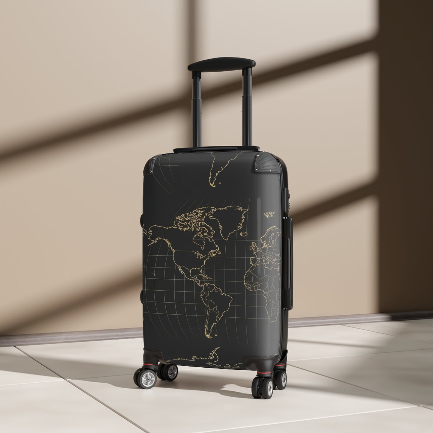 World Map Carry-On Suitcase – Vintage Grid Travel Luggage