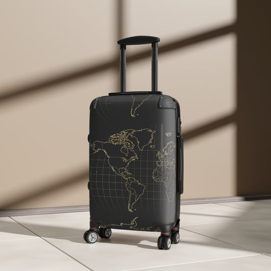 World Map Carry-On Suitcase – Vintage Grid Travel Luggage