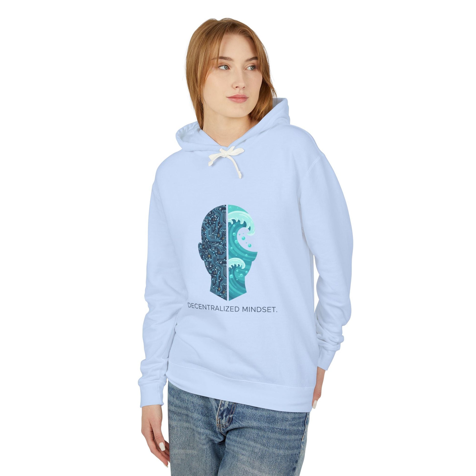 Decentralized Mindset Hoodie — Ocean Wave Split Face Graphic Hooded Sweatshirt Printify