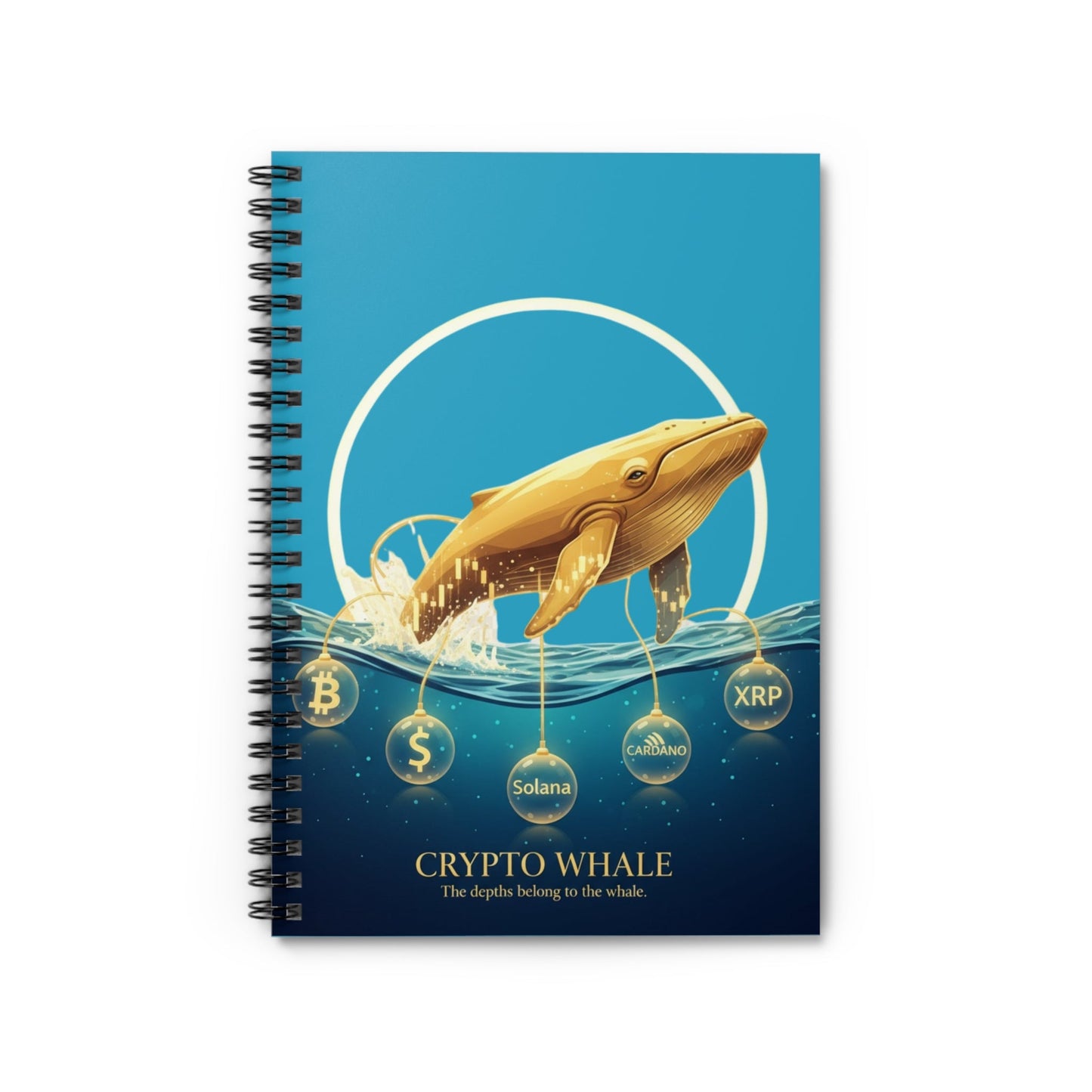 Crypto Whale Spiral Notebook — Gold Whale Crypto Design, Ruled Journal for Traders & Enthusiasts Printify
