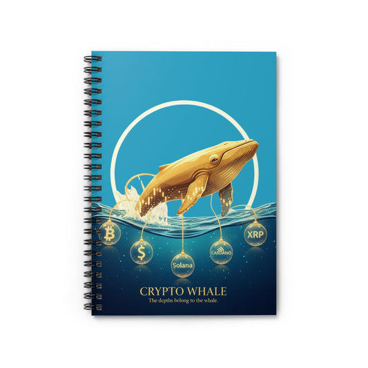 Crypto Whale Spiral Notebook — Gold Whale Crypto Design, Ruled Journal for Traders & Enthusiasts Printify
