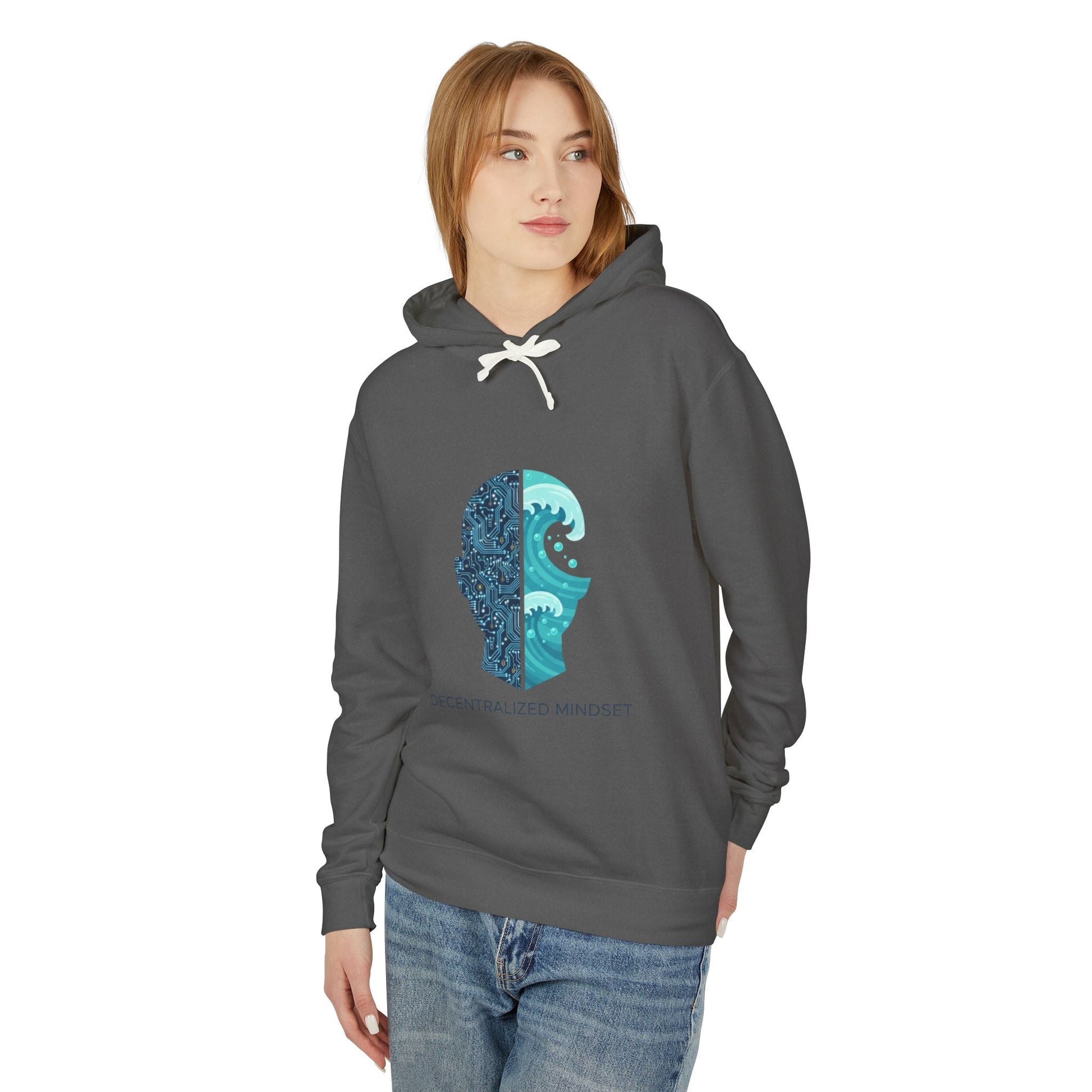 Decentralized Mindset Hoodie — Ocean Wave Split Face Graphic Hooded Sweatshirt Printify