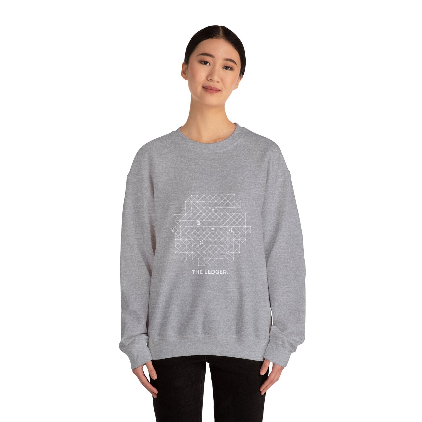 The Ledger Crewneck Sweatshirt — Geometric Crypto Grid Design Printify