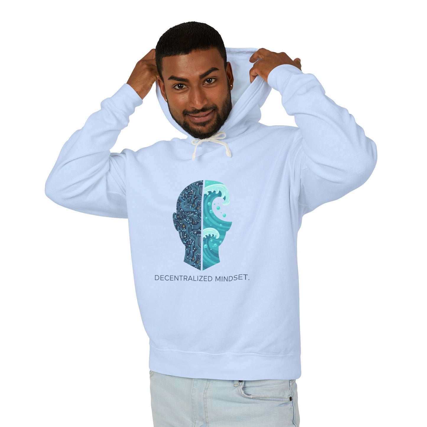 Decentralized Mindset Hoodie — Ocean Wave Split Face Graphic Hooded Sweatshirt Printify