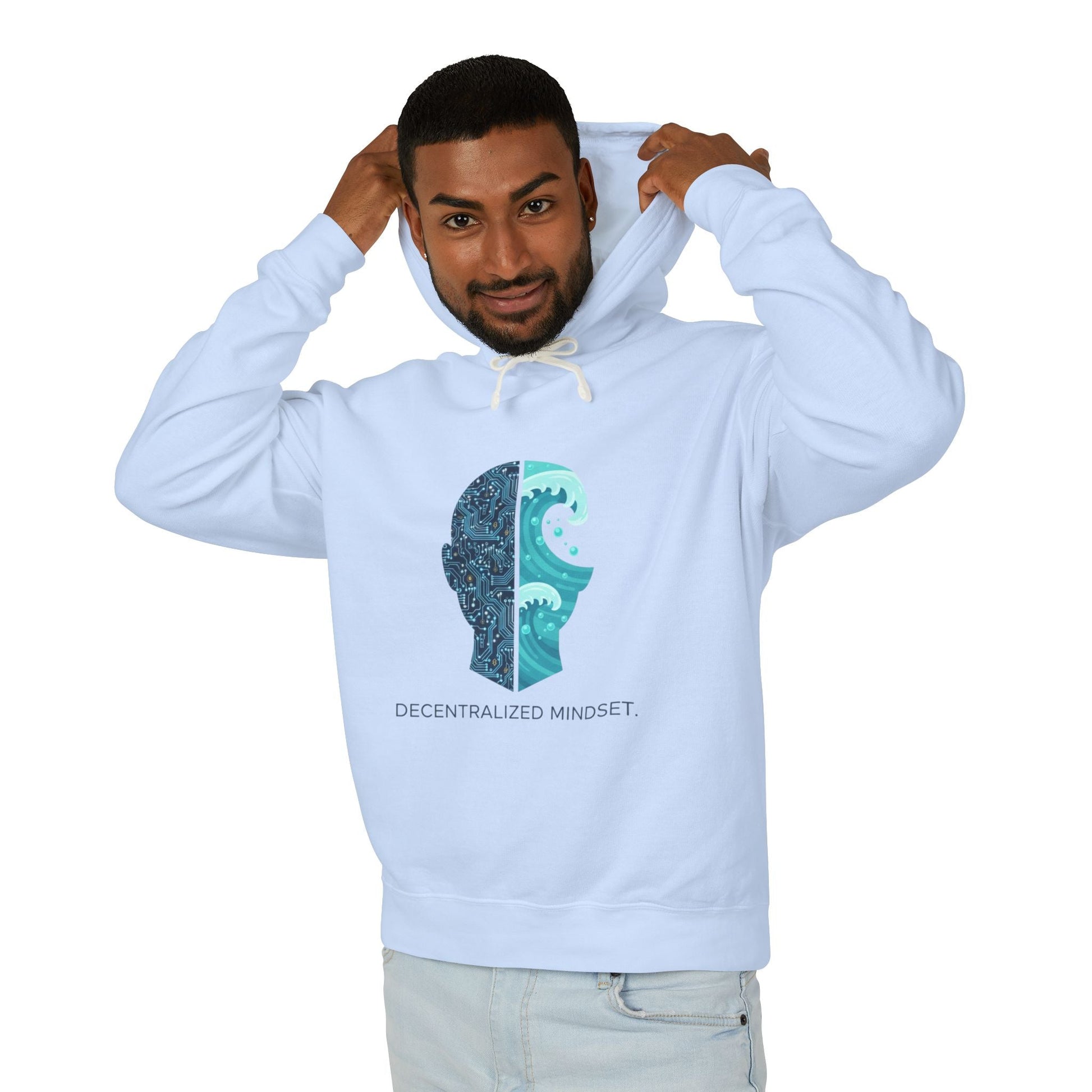 Decentralized Mindset Hoodie — Ocean Wave Split Face Graphic Hooded Sweatshirt Printify