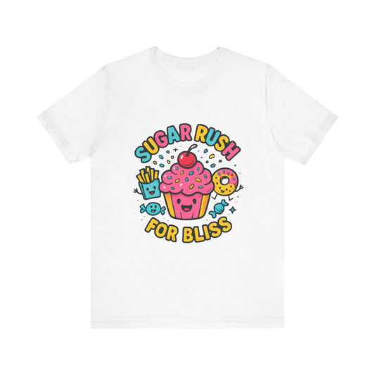 Sugar Rush for Bliss – Cartoon Snack Party Tee | Colorful Cupcake Design | Whimsical Foodie Shirt | Kawaii Vaporwave Candy Aesthetic - Oceanfront Products