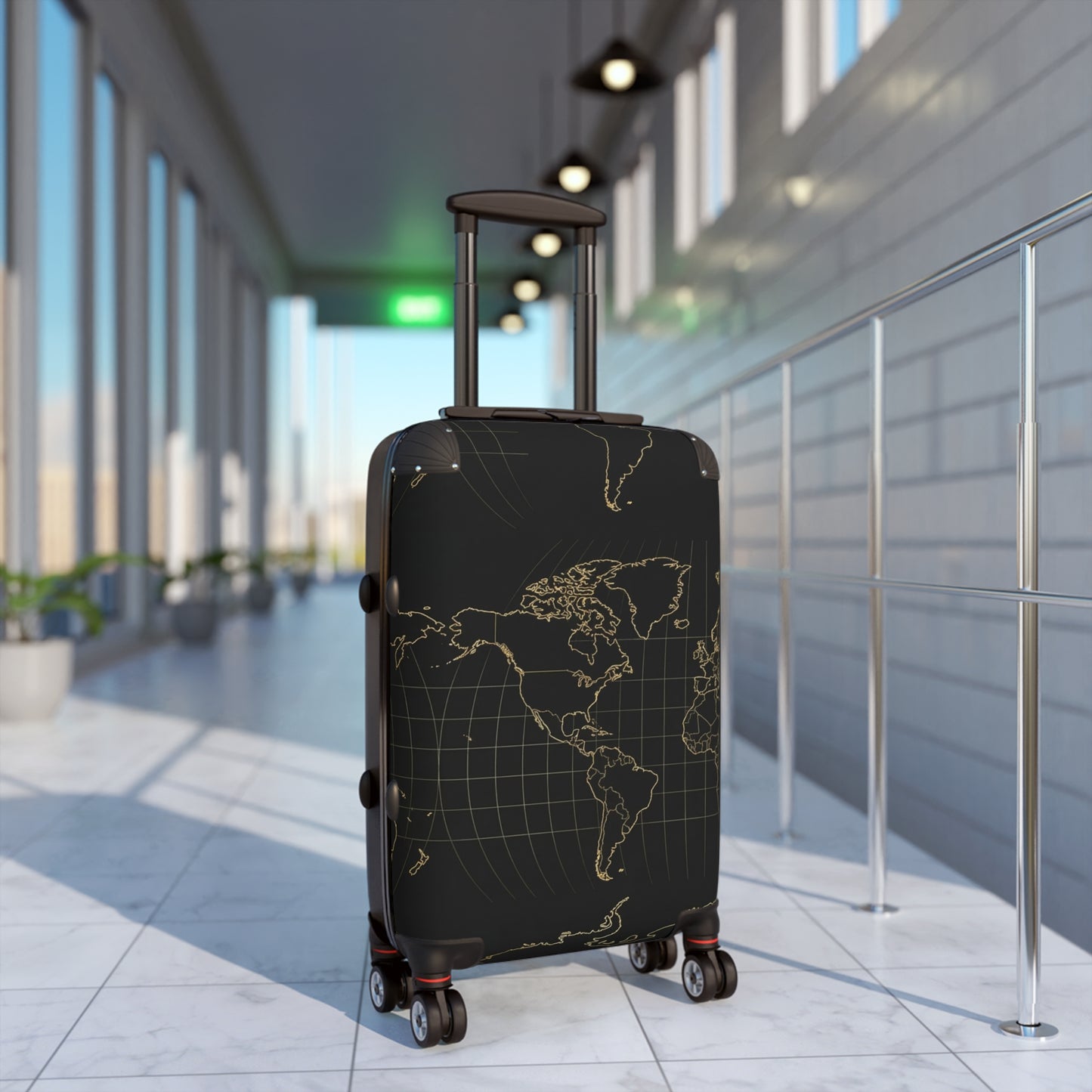 World Map Carry-On Suitcase – Vintage Grid Travel Luggage