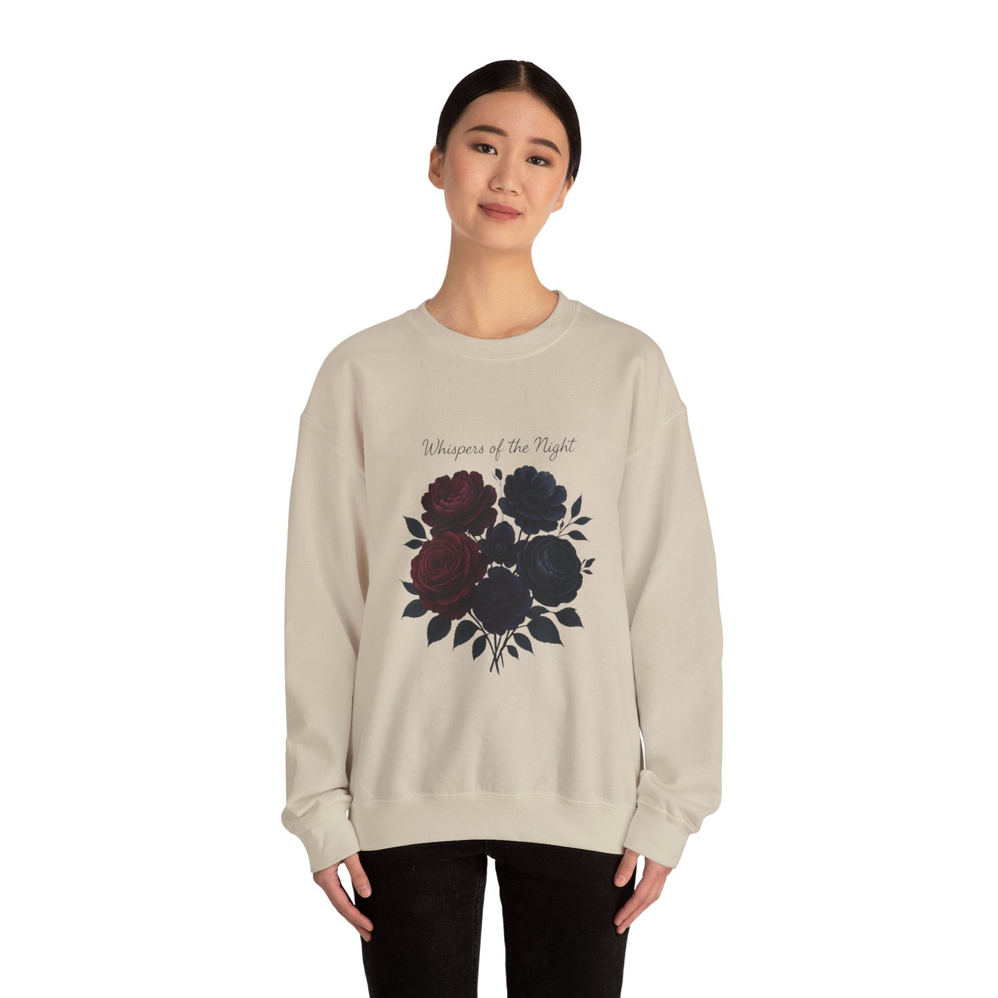 Whispers of the Night floral roses Sweatshirt | dark red black bouquet Oceanfront Products