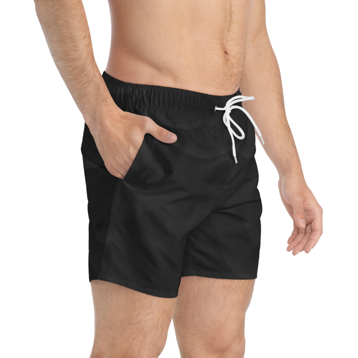 Black AOP Swim Trunks — Solid All-Over-Print Men’s Beach Shorts