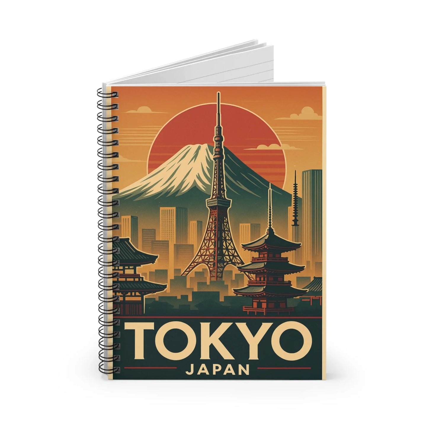 Tokyo Japan Spiral Notebook - Vintage Travel Design, Aesthetic Journal, Study Notebook, Gift for Travelers, Office Supplies - Oceanfront Products