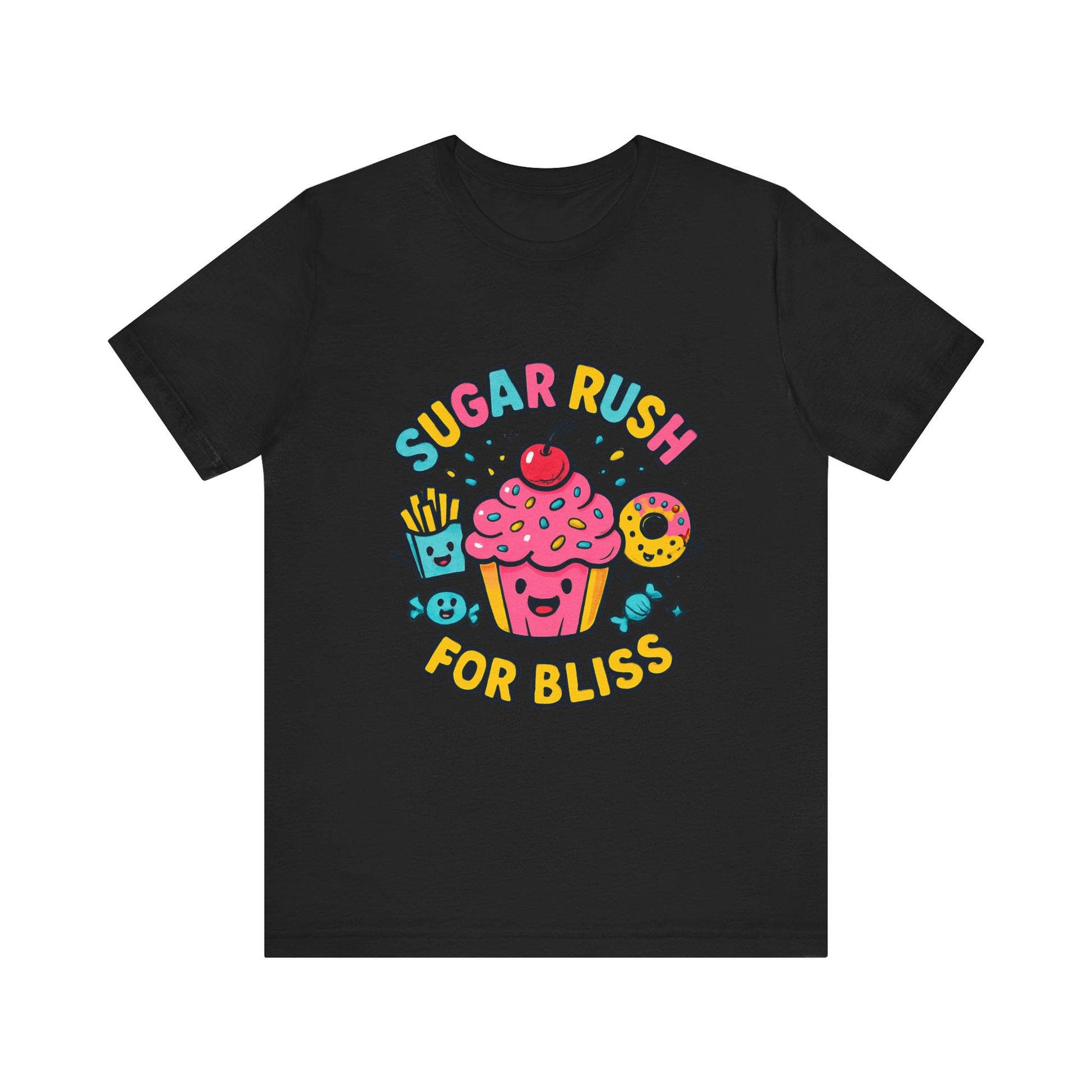 Sugar Rush for Bliss – Cartoon Snack Party Tee | Colorful Cupcake Design | Whimsical Foodie Shirt | Kawaii Vaporwave Candy Aesthetic - Oceanfront Products