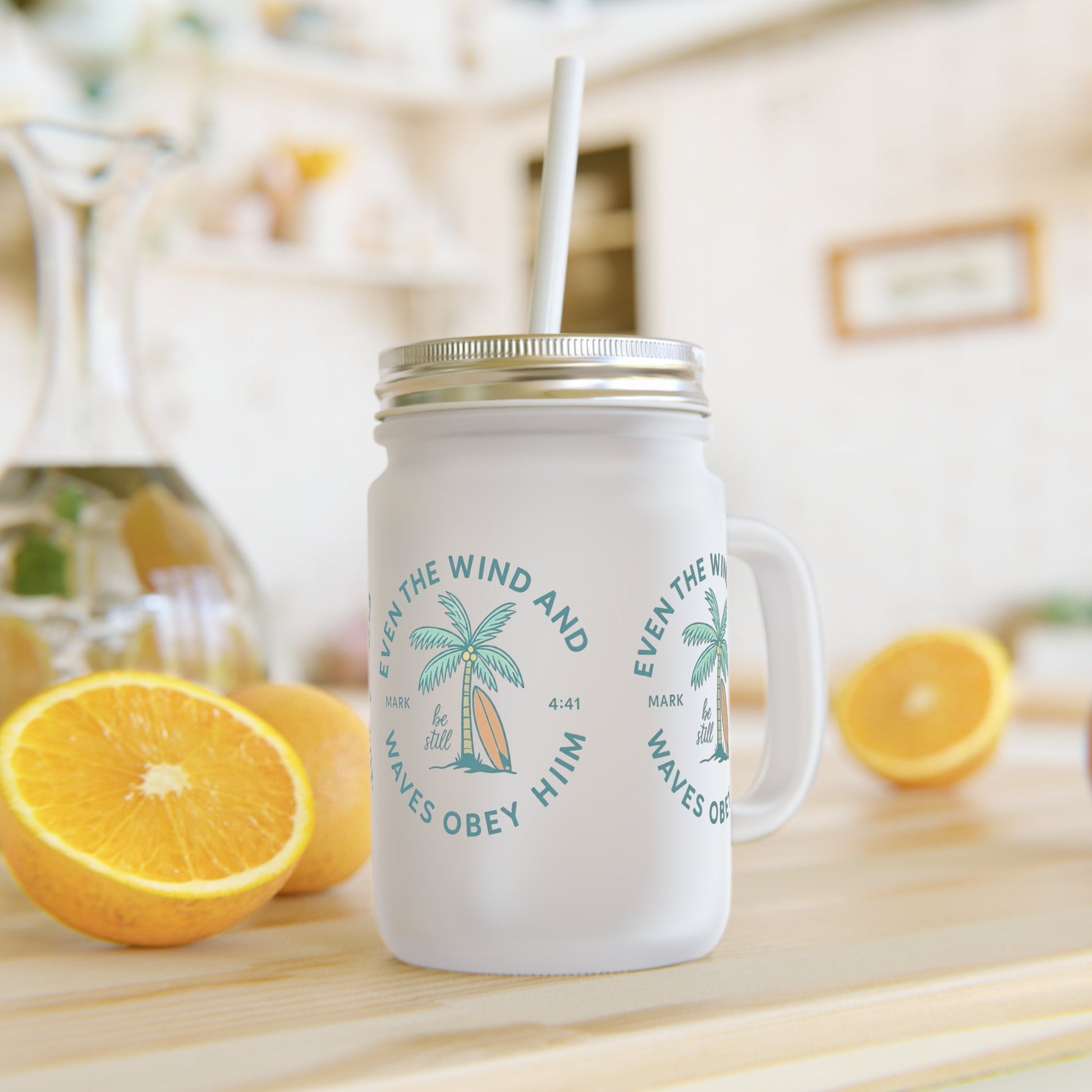 Mason Jar Mug - Even the Wind and Waves Obey Him Printify