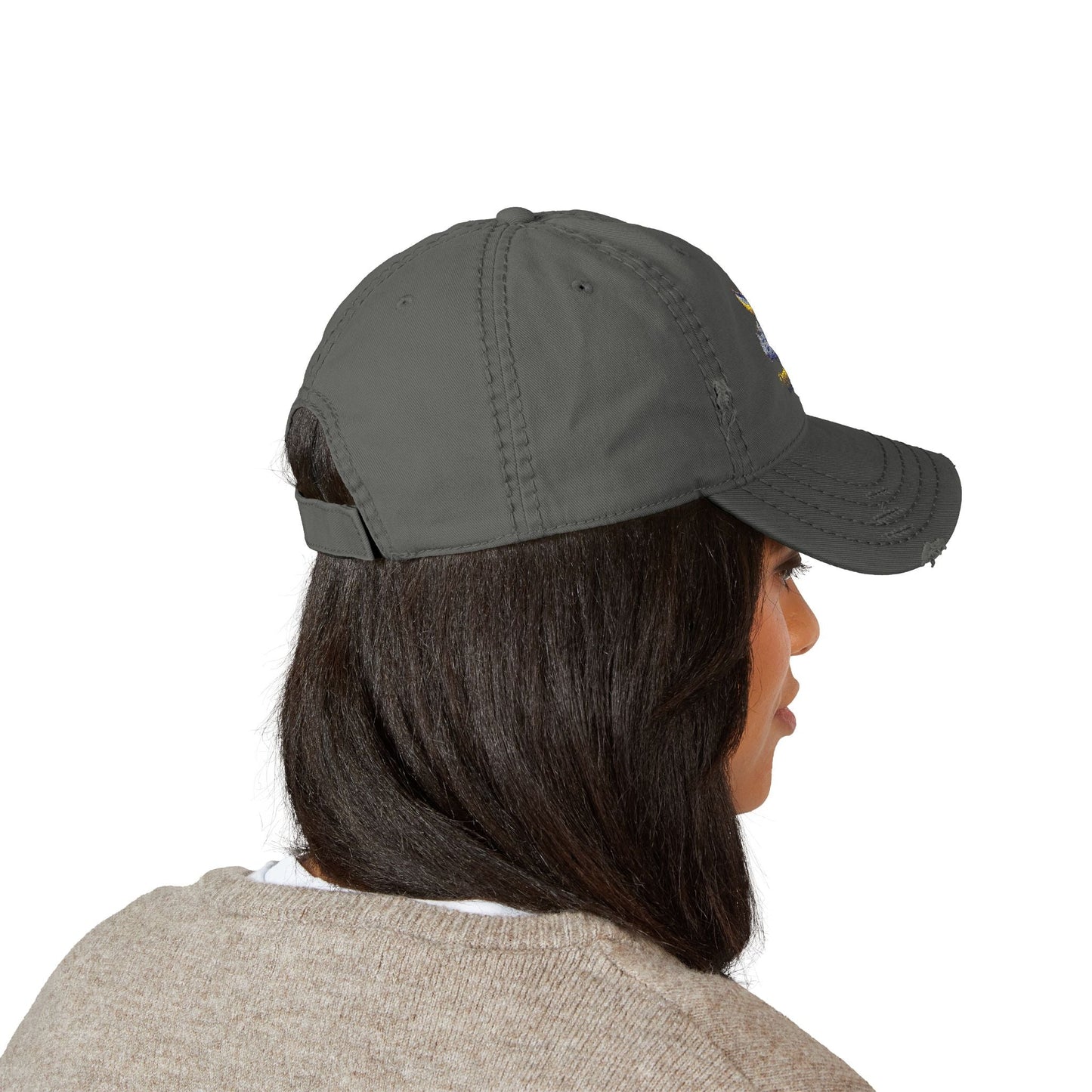 Distressed Embroidered Whale Tail Dad Hat — Coastal Casual Baseball Cap Printify