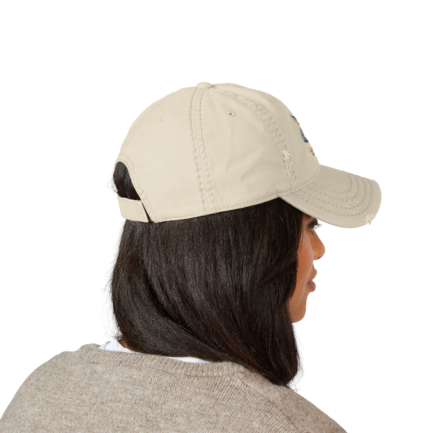 Distressed Embroidered Whale Tail Dad Hat — Coastal Casual Baseball Cap Printify