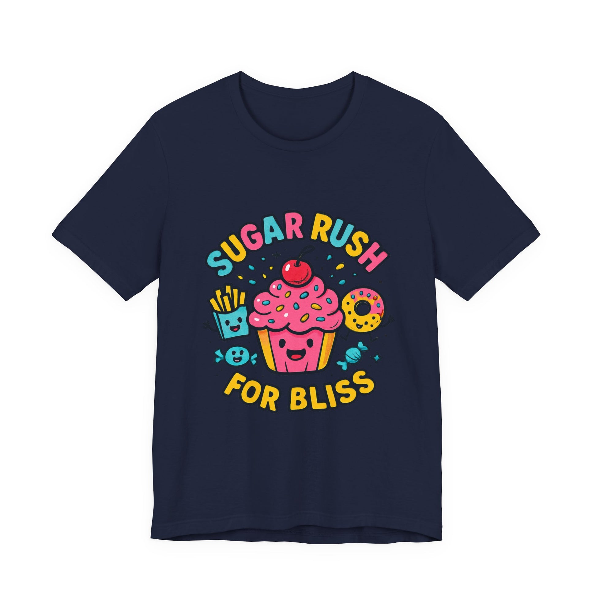 Sugar Rush for Bliss – Cartoon Snack Party Tee | Colorful Cupcake Design | Whimsical Foodie Shirt | Kawaii Vaporwave Candy Aesthetic - Oceanfront Products