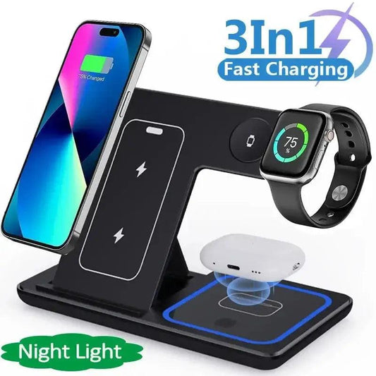 Ultimate 3-in-1 Fast Wireless Charger Stand with Night Light - Oceanfront Products