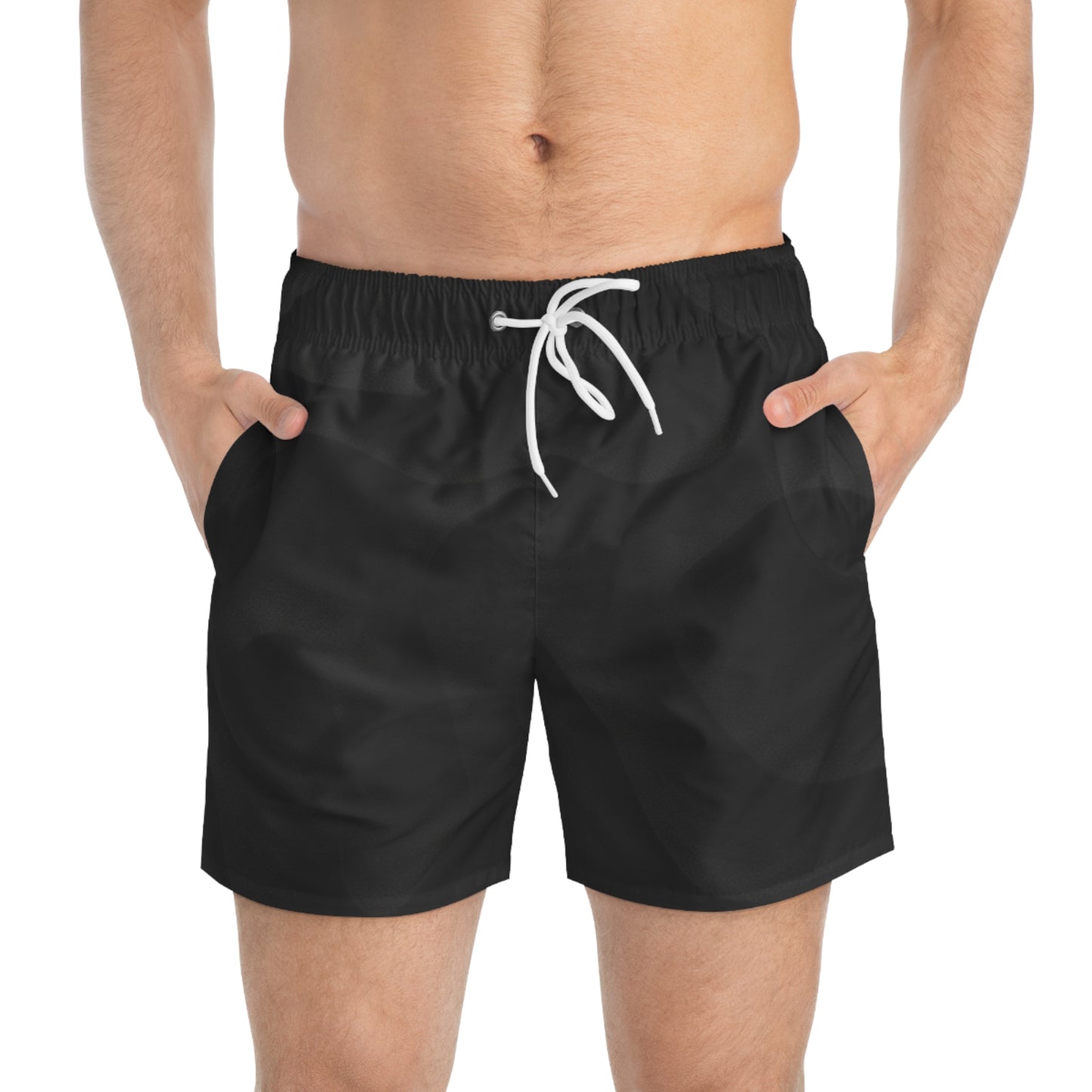 Black AOP Swim Trunks — Solid All-Over-Print Men’s Beach Shorts