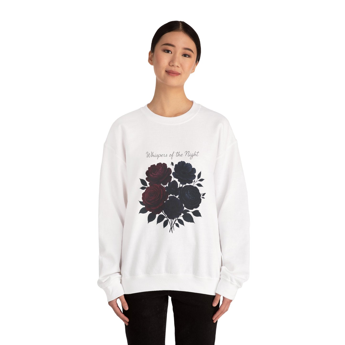 Whispers of the Night floral roses Sweatshirt | dark red black bouquet Oceanfront Products