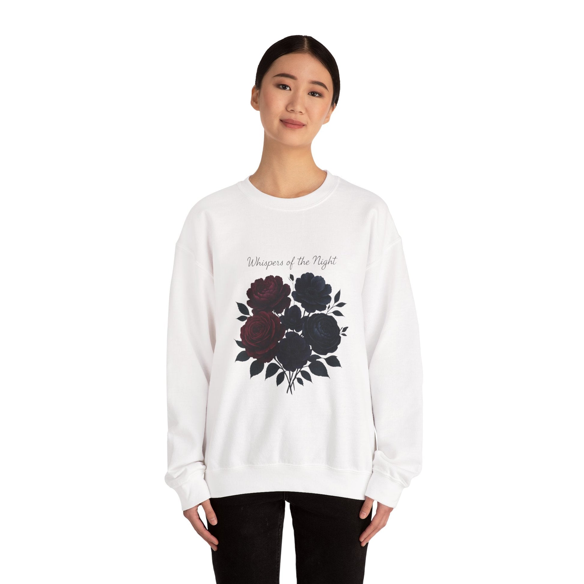 Whispers of the Night floral roses Sweatshirt | dark red black bouquet Oceanfront Products