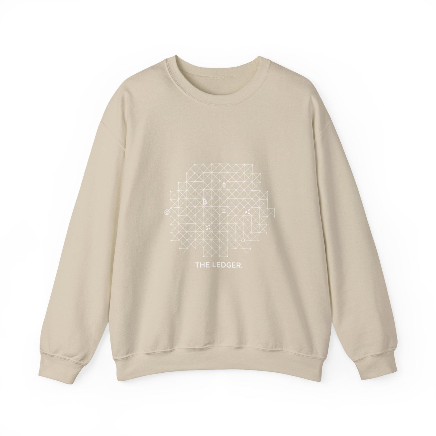 The Ledger Crewneck Sweatshirt — Geometric Crypto Grid Design Printify