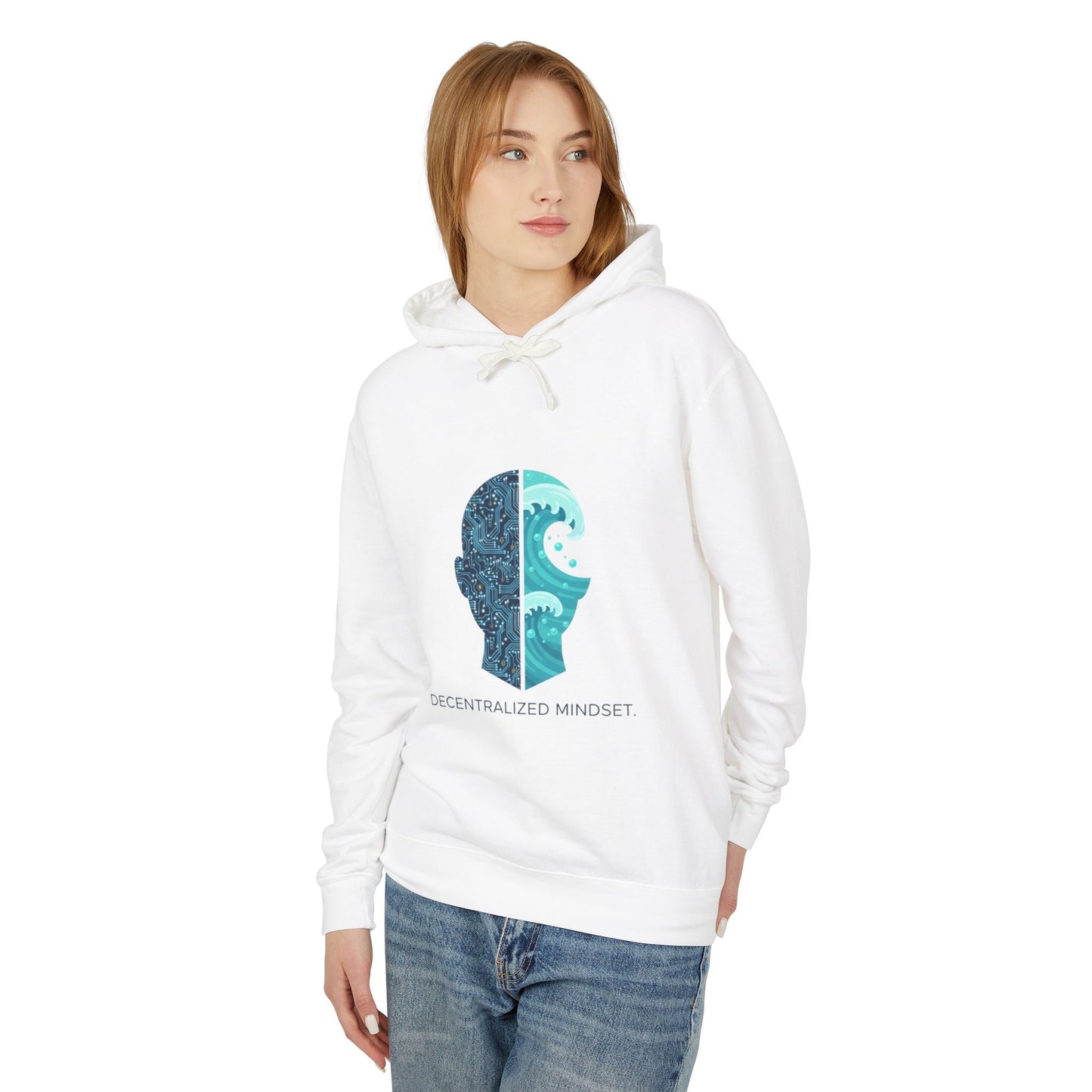Decentralized Mindset Hoodie — Ocean Wave Split Face Graphic Hooded Sweatshirt Printify