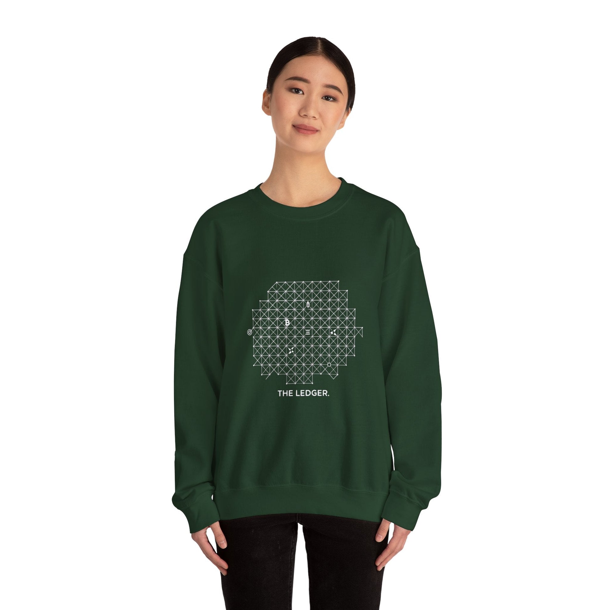 The Ledger Crewneck Sweatshirt — Geometric Crypto Grid Design Printify