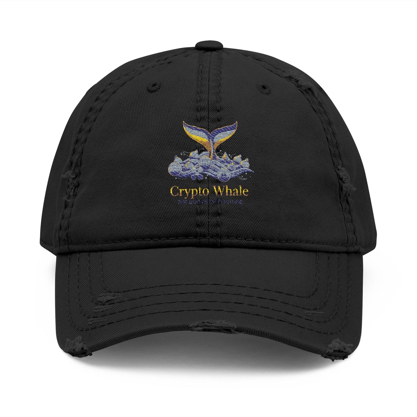 Distressed Embroidered Whale Tail Dad Hat — Coastal Casual Baseball Cap Printify
