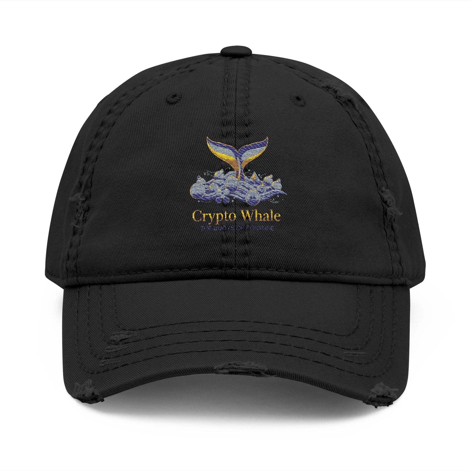 Distressed Embroidered Whale Tail Dad Hat — Coastal Casual Baseball Cap Printify