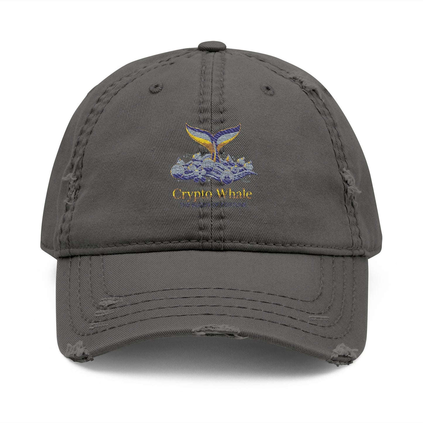 Distressed Embroidered Whale Tail Dad Hat — Coastal Casual Baseball Cap Printify