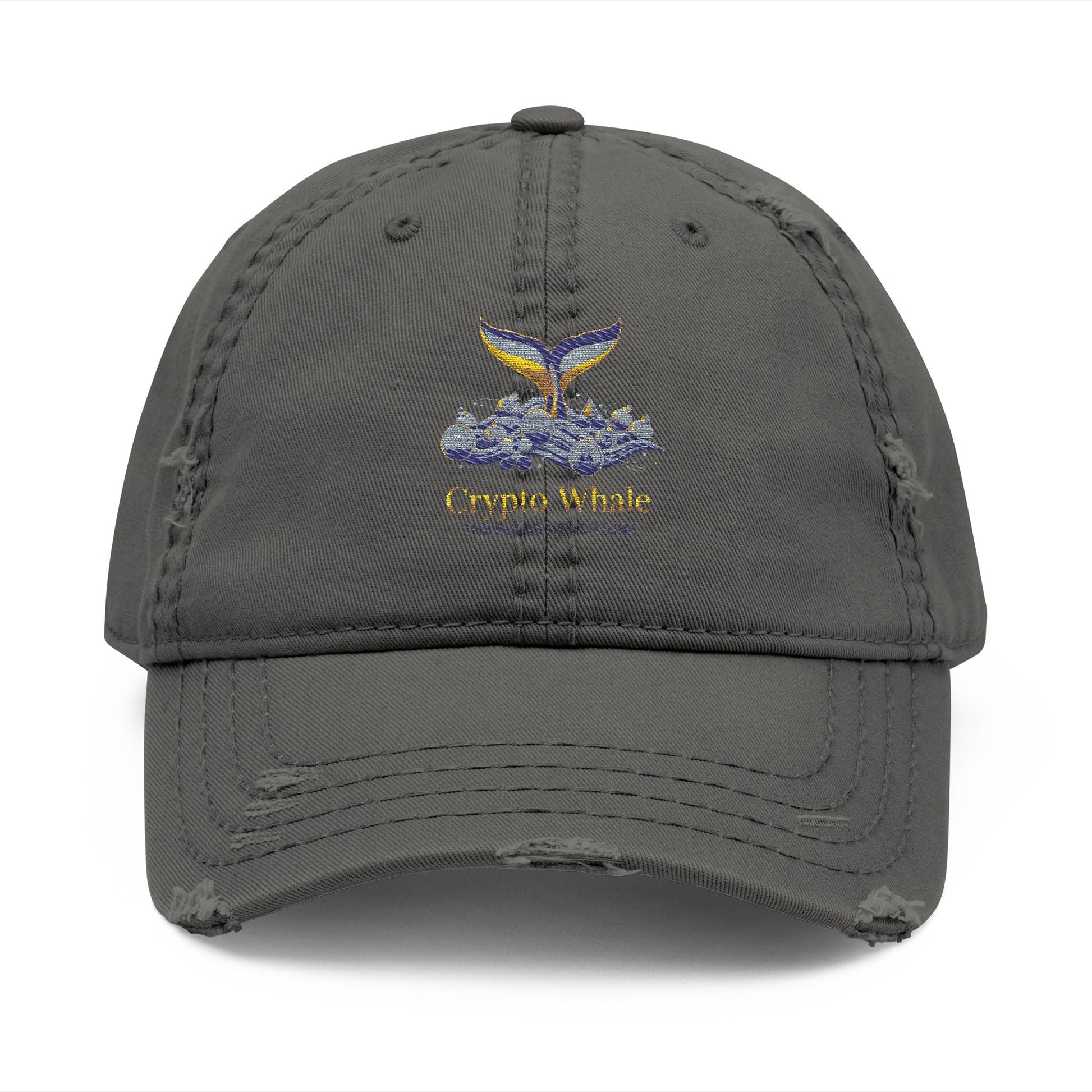 Distressed Embroidered Whale Tail Dad Hat — Coastal Casual Baseball Cap Printify