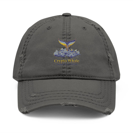Distressed Embroidered Whale Tail Dad Hat — Coastal Casual Baseball Cap Printify