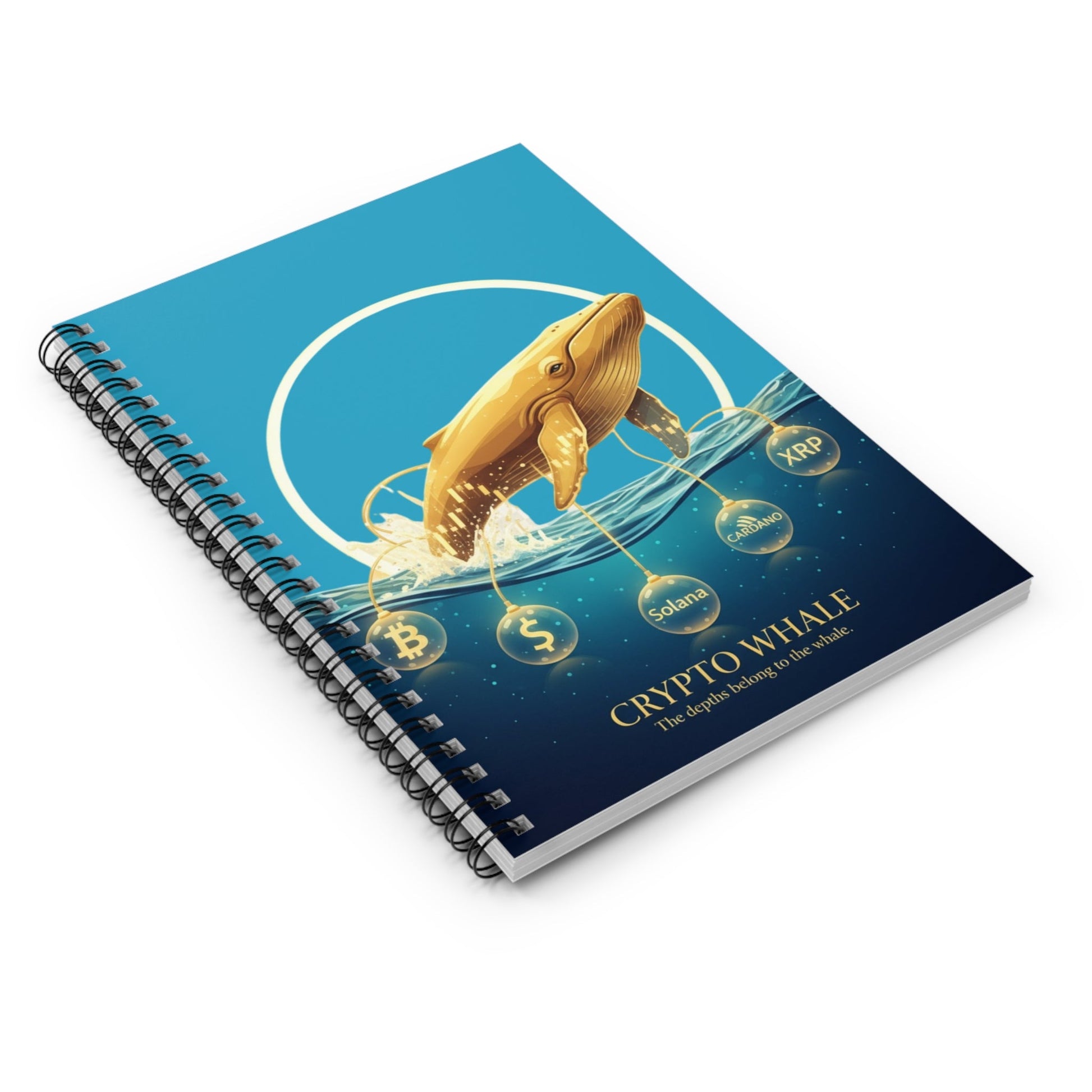 Crypto Whale Spiral Notebook — Gold Whale Crypto Design, Ruled Journal for Traders & Enthusiasts Printify
