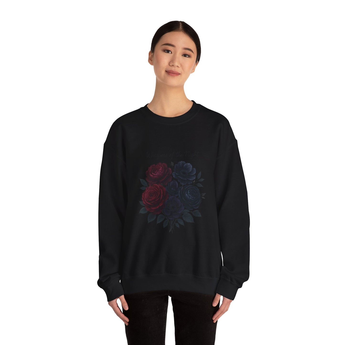 Whispers of the Night floral roses Sweatshirt | dark red black bouquet Oceanfront Products