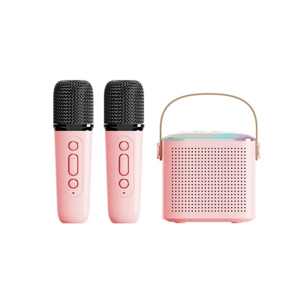 Microphone Karaoke Machine Bluetooth-compatible Speaker With 2 Wireless Mic RGB Light Home Family Singing Speaker - Oceanfront Products