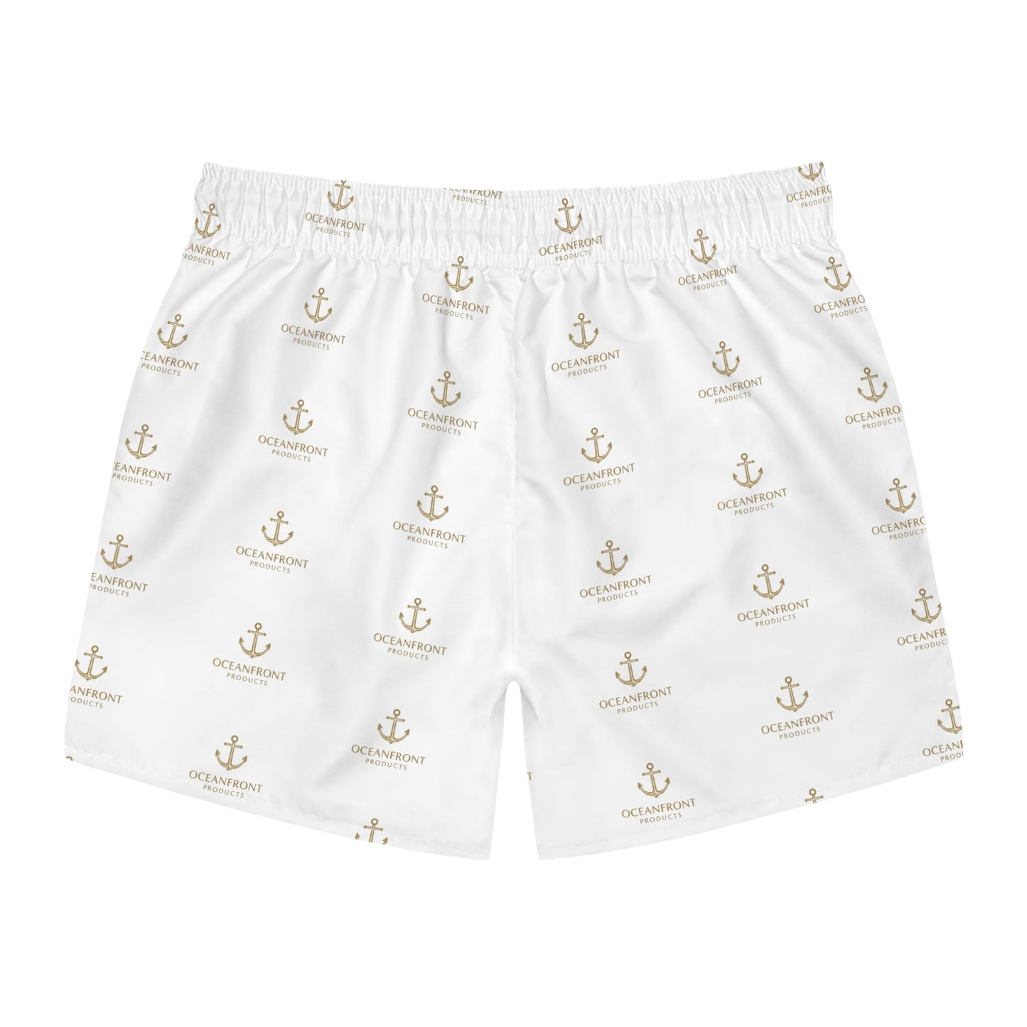 Nautical Anchor Print Swim Trunks – White All-Over Logo Pattern Printify