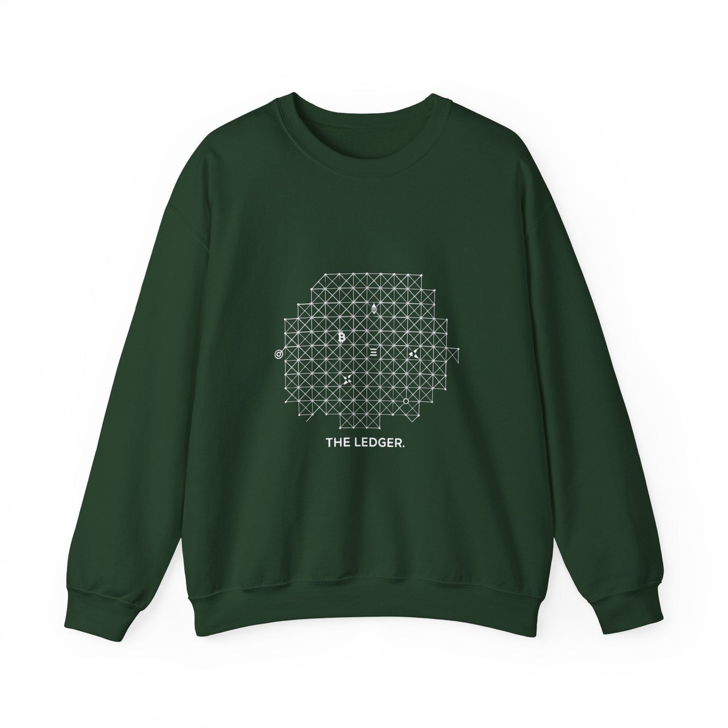 The Ledger Crewneck Sweatshirt — Geometric Crypto Grid Design Printify